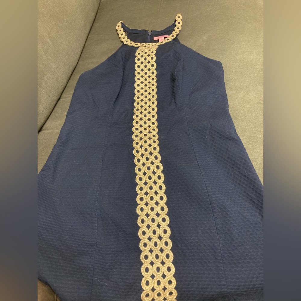Lilly Pulitzer Navy Shift Dress with Gold Detailing